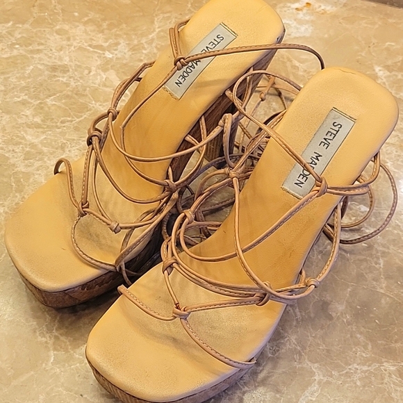 Steve Madden Natural Leather KACY Platform Block Heel Lace-up Sandals, Sz 8.5 - Picture 8 of 17